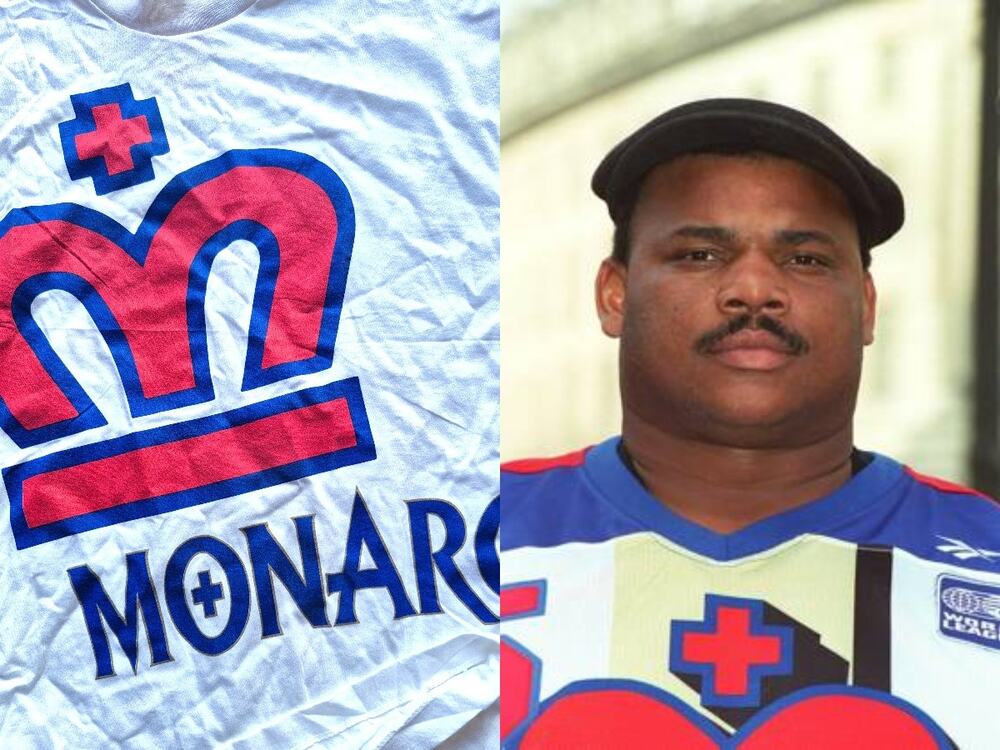 NEW London Monarchs UK 90s APEX T-shirt L white WLAF Nfl EUROPE football vintage